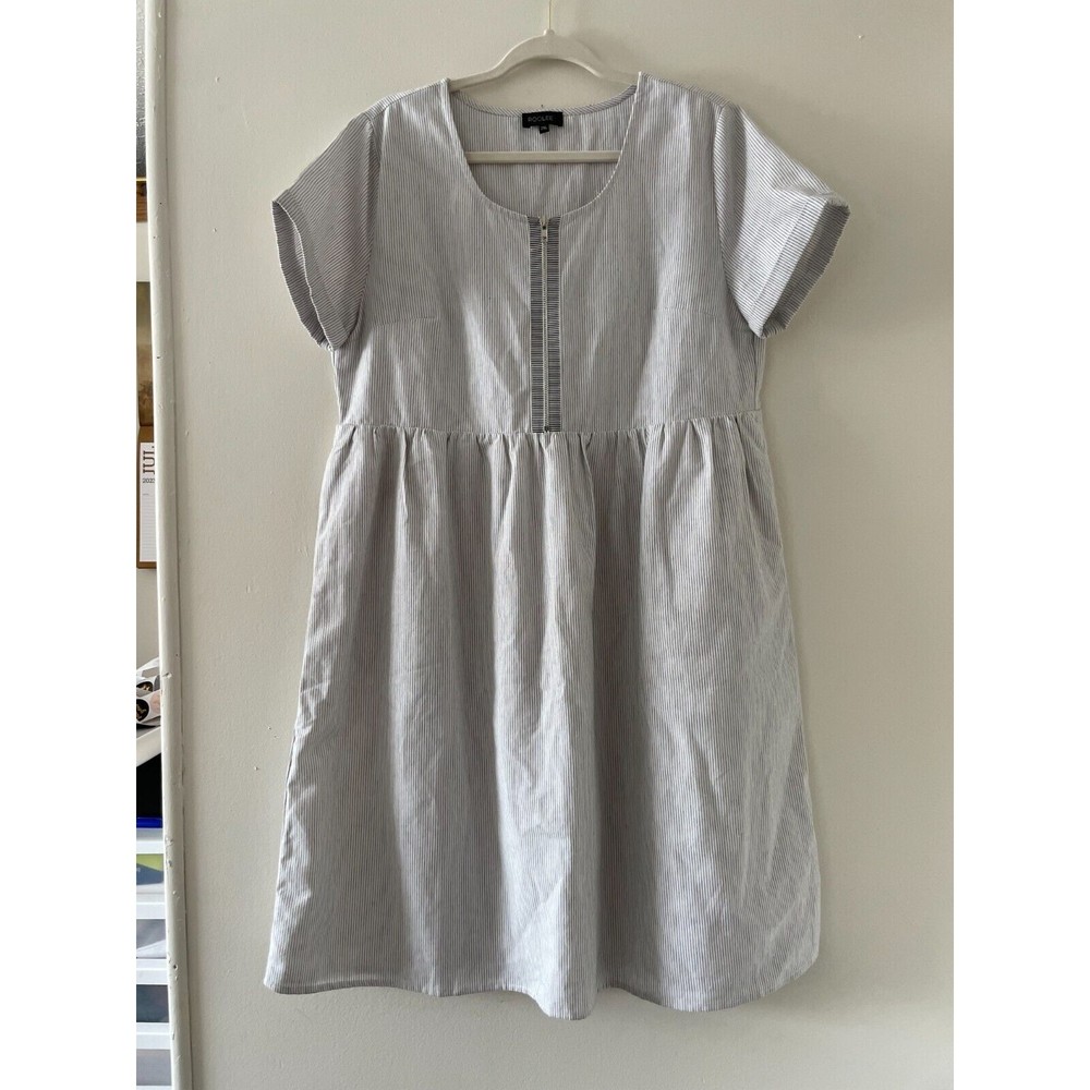 Roolee Dress Womens 2XL Grey White Pinstripe Lucy Half Zip Casual Midi Outfit